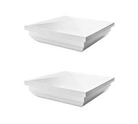 QWORK Lot de 2 capuchons de poteau de clôture, 12,7 x 12,7 cm, carrés en PVC, style pyramide de Nouvelle-Angleterre, pour boîte aux lettres, lampadaires, terrasse, quai, capuchons de piles, blanc