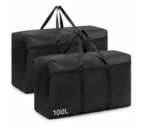 QWORK® Lot de 2 grands sacs de rangement de 100 L avec fermeture éclair, en tissu Oxford imperméable pour vêtements, literie, 80 * 45 * 25cm