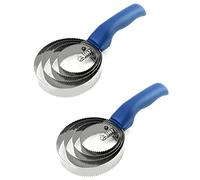 QWORK Lot de 2 peignes à curry double face en acier inoxydable avec poignée douce au toucher, bleu