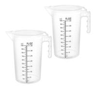 QWORK Lot de 2 pichets doseurs en plastique multi-usages en polypropylène avec marquages transparents en once et millilitre, couvercle anti-poussière pour cuisine, loisirs domestiques, huile et