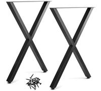 QWORK® Lot de 2 Pieds de Table en métal, Pieds de Meubles en Forme de X, 50 x 7 x 71 cm, Noir, pour Table à Manger, Bureau, Table Basse