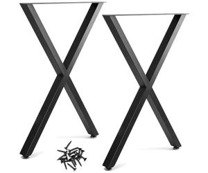 QWORK® Lot de 2 Pieds de Table en métal, Pieds de Meubles en Forme de X, 50 x 7 x 71 cm, Noir, pour Table à Manger, Bureau, Table Basse