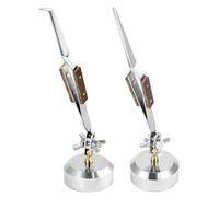 QWORK Lot de 2 pinces à épiler (droites + courbes) - Verrouillage croisé - Pince à souder avec base rotative à 360° - Kit de réparation de bijoux