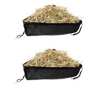 QWORK Lot de 2 sacs à foin d'angle de grande capacité pour cheval, réduit les déchets, avec fond en maille et fermeture à pression, pour stands de remorque à chevaux, noir