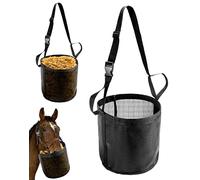 QWORK Lot de 2 sacs d'alimentation pour chevaux - Mangeoire à grains en maille durable avec sangle réglable, confortable pour le cou et le nez - Sac d'alimentation pour muselière pour cheval, pour