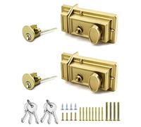 QWORK Lot de 2 serrures de bord à pêne dormant avec clé Finition dorée Style antique avec clé de porte d'entrée