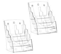 QWORK Lot de 2 supports de brochures à 4 niveaux en acrylique transparent de 21,6 x 27,9 cm avec séparateur amovible - Incliné, support mural et support de comptoir compatible avec brochure de