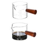 QWORK Lot de 2 tasses à lait à double bec doseur 75 ml avec poignée en bois