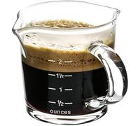 QWORK Lot de 2 verres à shot à expresso avec poignée, 85 g, double bec doseur, triple pichet à lait avec deux échelles (OZ & ML)