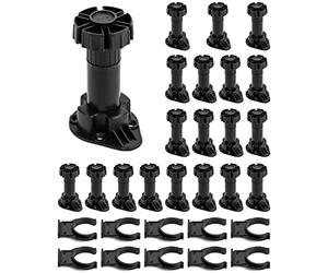 QWORK® Lot de 20 Rond Pieds de Meuble en Acrylonitrile butadiène styrène (ABS) Plastique, Pieds Meuble Cuisine, avec 10 Support d'attache, Plage étendue : 100-120 mm. Noir