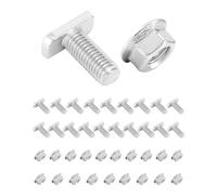 QWORK® Lot de 20 vis à tête marteau M10 x 25, écrou à visser en T, acier inoxydable A2-70 avec écrous à bride, pour rail de montage solaire photovoltaïque