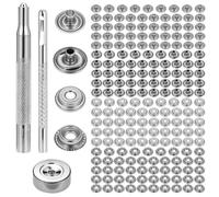 QWORK Lot de 200 boutons pression en acier inoxydable, 15 mm, avec outil de réglage, capuchon à bouton-pression robuste pour toile, cuir, tissus imperméables