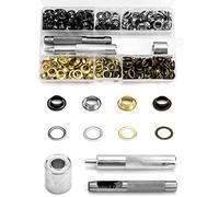 QWORK Lot de 200 oeillet pour bache, pince a oeillet pour bache 8mm, oeillets, avec 3 outils et boîte de rangement, pour bâches, ceintures, chaussures, chapeau, 4 couleurs