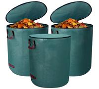 QWORK® Lot de 3 Sacs de Jardinage 272L avec Couvercle Zippé et Poignées - Résistant aux Déchirures et aux UV