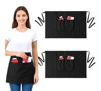 QWORK® Lot de 3 tabliers de taille noirs avec 3 poches, tabliers de travail courts pour chefs, serveurs et utilisation en cuisine