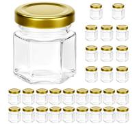 QWORK® Lot de 30 mini pots hexagonaux, 45 ml, mini pots à miel en verre avec couvercles dorés