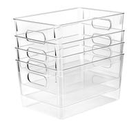QWORK Lot de 4 bacs de rangement en plastique pour l'organisation de la cuisine et du garde-manger - 29 x 20,6 x 6,1 cm - Solution de rangement empilable transparente