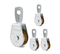 QWORK Lot de 4 blocs de poulie simples en fer plaqué zinc, très résistants, pivotants à 360 degrés, capacité de charge 190,5 kg
