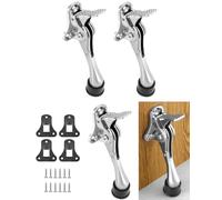 QWORK Lot de 4 butées de porte robustes One Touch Kickdown en métal avec embouts en caoutchouc réglables