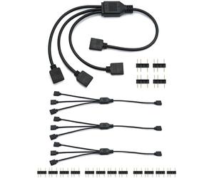 QWORK Lot de 4 câbles répartiteurs ARGB de 299,7 cm 5 V 3 broches adressables RVB, 1 vers 4 femelle vers femelle, 1 prise vers 3 prises pour refroidisseurs de processeur et ventilateurs ARGB 5 V