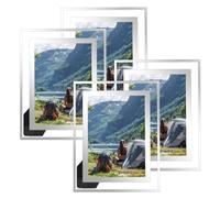 QWORK® Lot de 4 cadres photo en verre miroir argenté 13x18 cm, peuvent être placés horizontalement ou verticalement, pour un affichage sur table