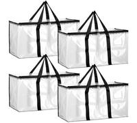 QWORK® Lot de 4 Grand Sac de Rangement avec Couvercle, 90L, 69 * 35 * 38cm - Sacs Pliables avec Poignées Renforcées et Fenêtre Transparente
