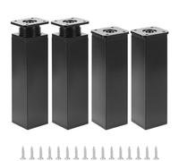 QWORK® Lot de 4 Pied de Meuble Réglable en Aluminium, 40x40x150mm, Réglage de 10 mm -Pieds avec Plaque de Fixation et Vis Incluses
