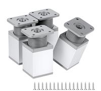 QWORK® Lot de 4 Pied de Meuble Réglable en Aluminium, 40x40x60mm, Réglage de 10 mm -Pieds avec Plaque de Fixation et Vis Incluses