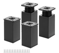 QWORK® Lot de 4 Pied de Meuble Réglable en Aluminium, 40x40x80mm, Réglage de 10 mm -Pieds avec Plaque de Fixation et Vis Incluses