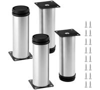 QWORK® Lot de 4 Pieds de Meuble réglables en Acier Inoxydable, Hauteur 15-16 cm Diamètre 5 cm, Pieds avec vis pour Armoire, lit, canapé, Banc et Plus Encore