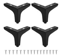 QWORK® Lot de 4 Pieds de Meubles Triangulaires Noirs de 10 cm, Pieds de Armoire Modernes, pour Placard, Canapé, Chaise, Ottoman, Charge Jusqu'à 800 KG, Vis Incluses (10 cm, Noir)