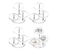 QWORK Lot de 4 présentoirs ronds en acrylique à 3 niveaux pour bagues, boucles d'oreilles, mini figurines, transparent