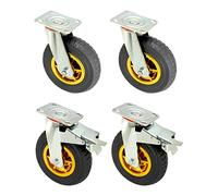 QWORK® Lot de 4 roulettes charge lourde 200 mm, jusqu'à 280 kg par roulette, 2 avec frein et 2 sans frein, pour meubles, chariots et atelier