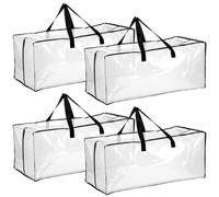 QWORK® Lot de 4 Sacs de Rangement à Vêtements Grands, 73 * 33 * 33 cm, Sacs Déménagement Transparent avec Sangles Sac à Dos & Poignées Solides