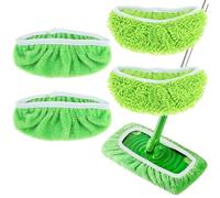 QWORK® Lot de 4 Serpillères Plates Réutilisables Compatible avec Swiffer Sweeper, Utilisation Humide et Sèche (2 Polaire Corail et 2 Chenille)