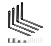 QWORK Lot de 4 supports d'étagère robustes noirs de 25,4 x 15,2 cm - Acier laminé à froid de 6,35 mm d'épaisseur, design rustique industriel moderne, charge maximale de 200 kg, avec vis et ancrages,