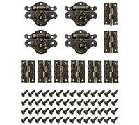 QWORK Lot de 4 Verrous vintage antique, fermoir boite verrou décoratifs antiques avec 8 charnières et 56 vis pour décoratifs cabinet armoire Boîte