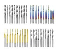 QWORK® Lot de 40 Fraises CNC diamètres de coupe 0,8 mm-3,175 mm - Tige 3,175mm - Carbure de tungstène ultra fin avec evêtement nano bleu/revêtement titane