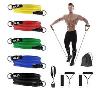 QWORK® Lot de 5 Bandes de résistance, résistance de 150LB/68 kg, avec 2 poignées en Mousse, 2 Sangles de Cheville, 1 ancrage de Porte, pour entraînement Physique à Domicile