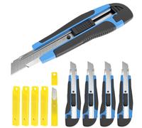 QWORK® Lot de 5 Cutters Professionnels 18mm avec 50 Lames SK5 - Couteau Utilitaire Rétractable
