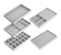 QWORK® lot de 5 plateaux rangement bijoux, plateaux à bijoux en velours, pour boucles d'oreilles, bagues, colliers et bracelets, gris