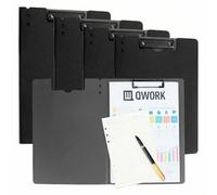 QWORK® Lot de 5 porte-blocs A4 durables, presse-papiers avec couvercle, matériau PP épais avec clip extra résistant, noir