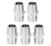 QWORK Lot de 5 raccords hexagonaux en acier inoxydable 304, 1,27 cm mâle x 1,27 cm NPT, connecteur droit de 1,27 cm