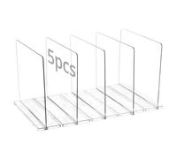 QWORK® Lot de 5 Séparateurs D'étagères, Rangement Sac à Main, séparateurs réglables Transparents pour armoires, Cuisines, Bureaux
