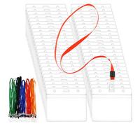QWORK® lot de 50 cordons porte-badges horizontaux avec cordon, transparents et refermables porte badge, pour bureau, école et bagages.