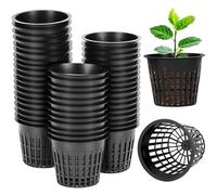 QWORK® Lot de 50 Pots en Filet De Plantation De 8 Cm,Paniers Hydroponie Plastique, pour Culture Hydroponique Et du Sol, Noir