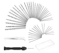 QWORK® Lot de 51 mini perceuse à main hand drill comprenant 48 forets hélicoïdaux (0.5-3.0 mm) et une pince àépiler, pour le perçage artisanal