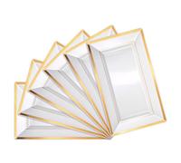 QWORK® Lot de 6 Assiettes de Service Blanches avec Bord Doré, 30x22 cm, Plastique, Idéales pour Pool Party, Anniversaire, Banquet, Mariage