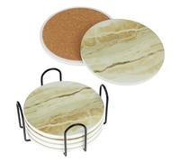 QWORK® Lot de 6 Dessous de Verre en Céramique 10cm avec Base en Liège et Support Métal, Absorbants et Antidérapants pour Maison, Café et Bars