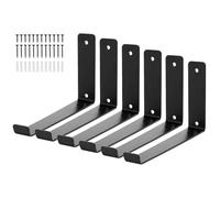 QWORK® Lot de 6 équerres d'étagère noires, équerres d'étagère en métal 25 cm, épaisseur 4 mm, en forme de L, résistantes à la rouille et aux rayures